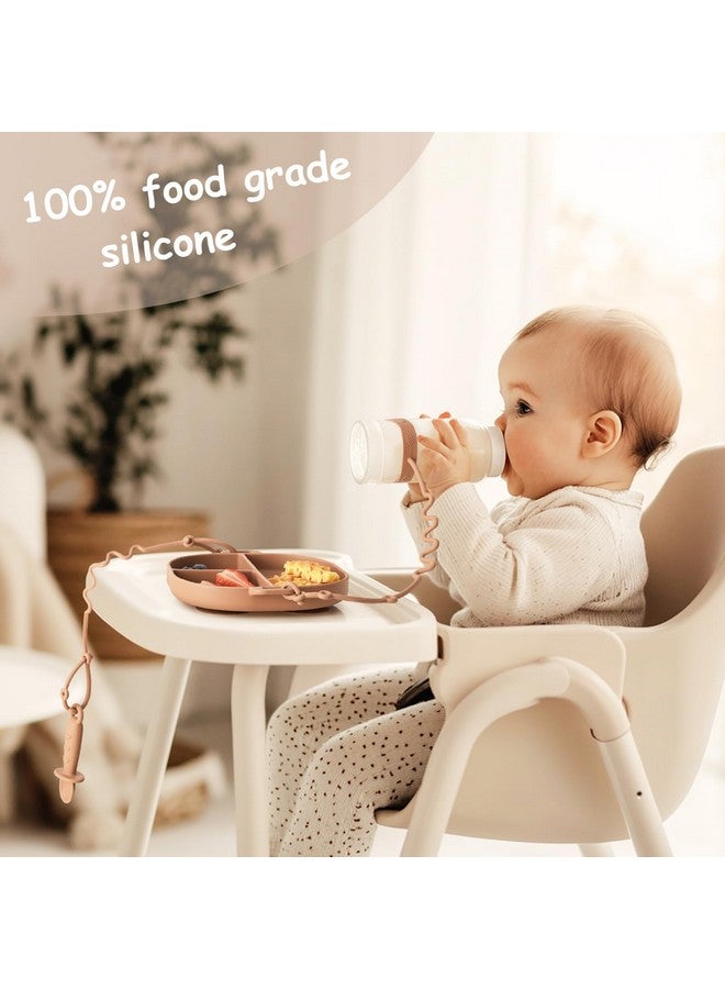 YIVEKO Baby Plates with Suction Silicone Baby Spoons Divided Baby Plates Silicone Baby Safety Toy Straps Baby Bottle Bungees Baby Feeding Set All-in-one-Sage - Image 2