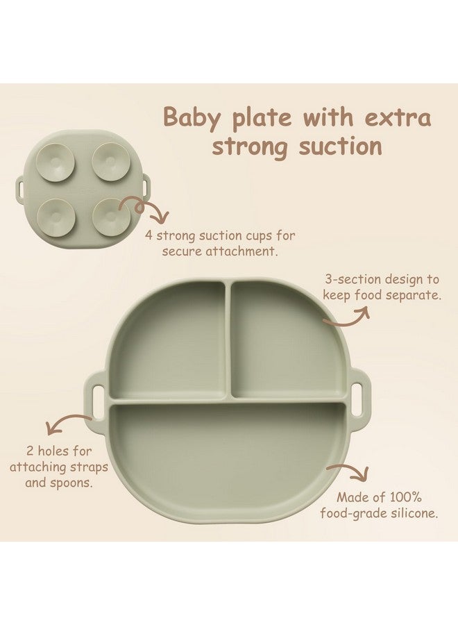 YIVEKO Baby Plates with Suction Silicone Baby Spoons Divided Baby Plates Silicone Baby Safety Toy Straps Baby Bottle Bungees Baby Feeding Set All-in-one-Sage - Image 3