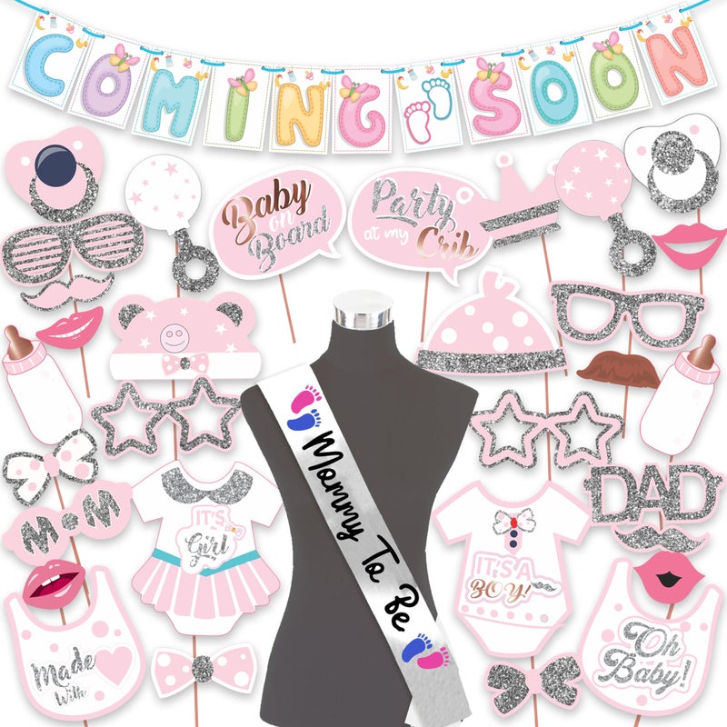 Wobbox Baby Shower Decoration Items| Baby Shower Ceremony Photo Booth Props for Photoshoot, Baby Shower Banner& Mom to Be Sash, Godh Bharai Ceremony Decoration Kit-(FP4755) - Image 1