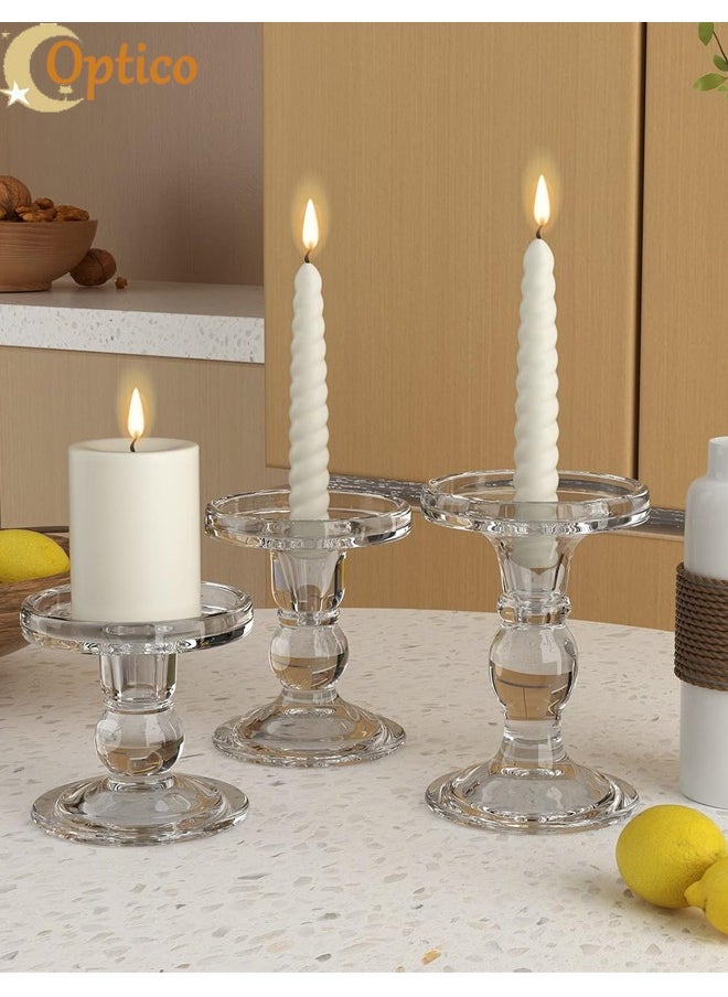 Optico 3 Pieces Glass Candle Holders for Pillar Candles, Tealight Candles-Candle Holder or 7/8 inch Taper Candle, Decorative Unity Candle Holder Set of 3 for Wedding Ceremony Set, Glass Candlestick Holder for Table or Home Decoration  - Image 1