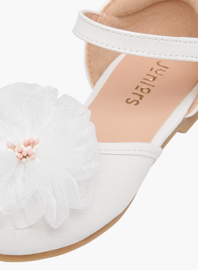JUNIORS Girls Floral Accent Ballerina Shoes with Hook and Loop Closure  - Image 5