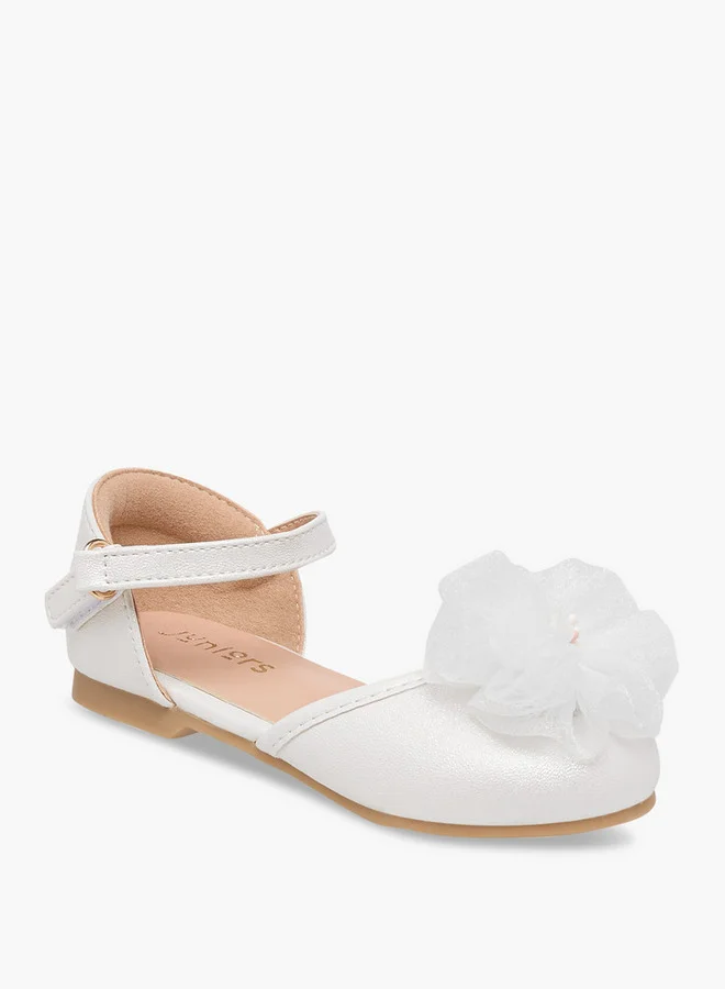 JUNIORS Girls Floral Accent Ballerina Shoes with Hook and Loop Closure