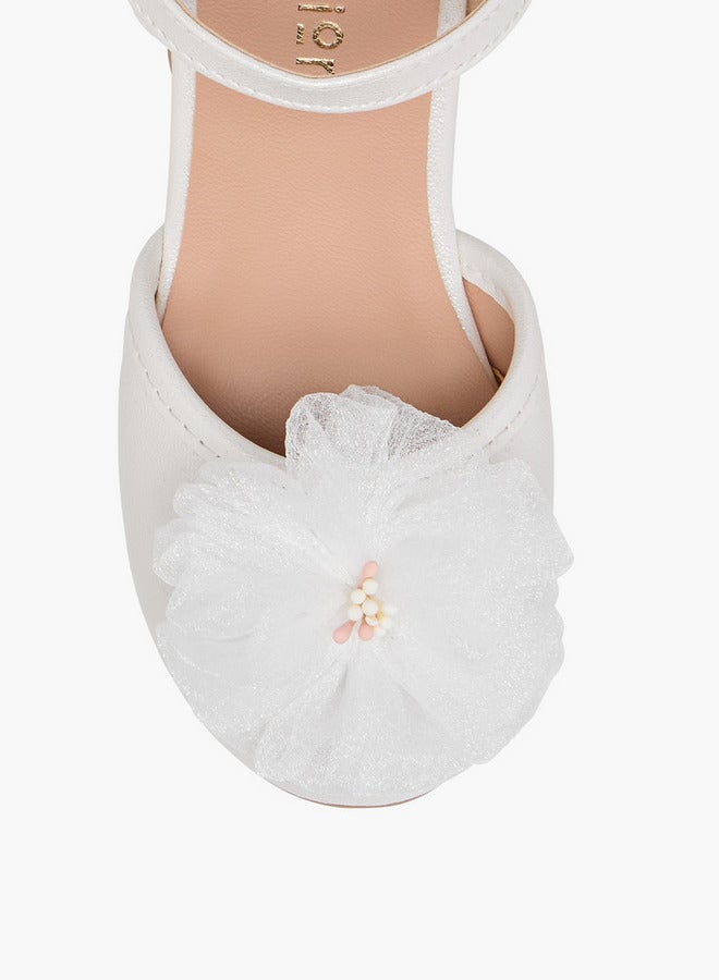 JUNIORS Girls Floral Accent Ballerina Shoes with Hook and Loop Closure  - Image 4