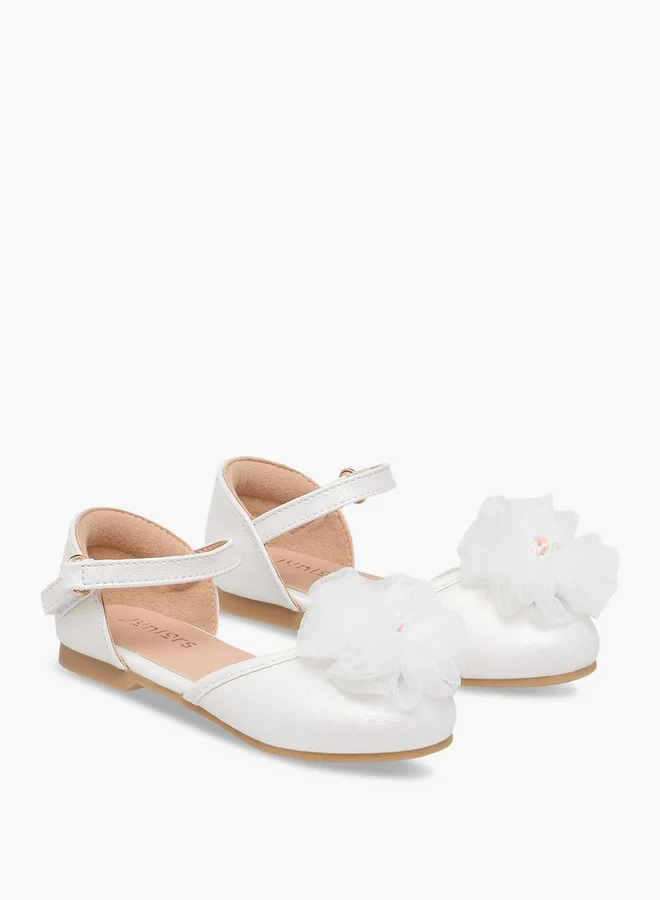 JUNIORS Girls Floral Accent Ballerina Shoes with Hook and Loop Closure