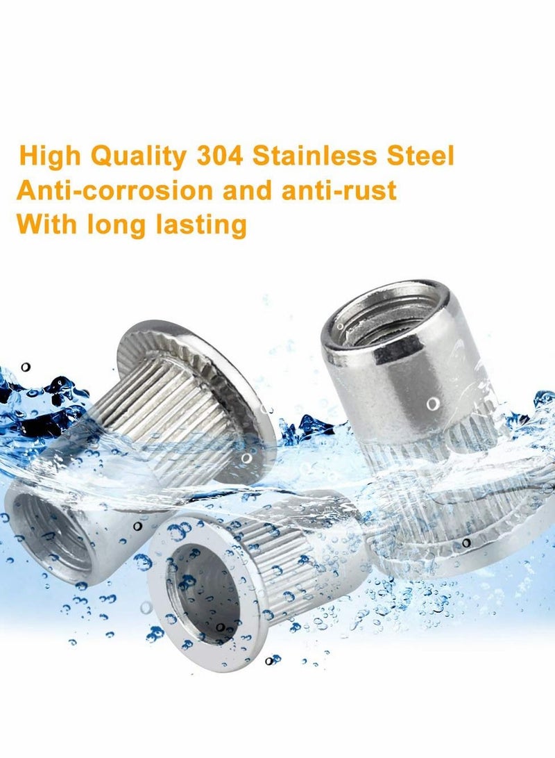 M6 Nut, 50 Pcs M6 Stainless Steel Rivet Nut, Flat Head Threaded Insert Nutsert Rivnuts, Fastener Rivet Nut Assortment Kit with Internal Threads (Sliver) - Image 3