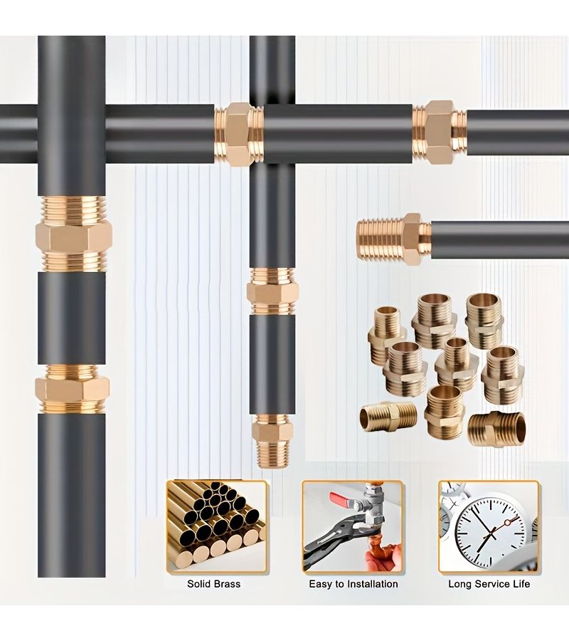 Premium Brass Hex Nipple 1/4 Inch Double Male Thread Connector Leak Proof - Image 3