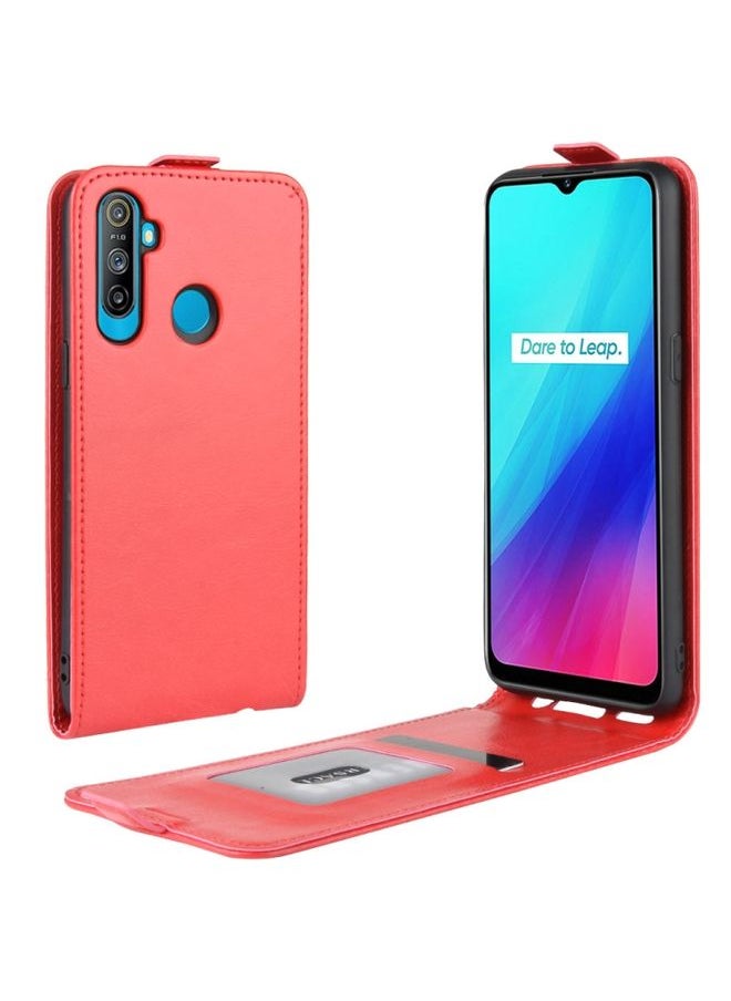 HuHa Case Cover For Realme C3 3 Cameras / Realme 5 R64 Texture Single Vertical Flip PU Leather Protective Case with Card Slot & Photo Frame Red 