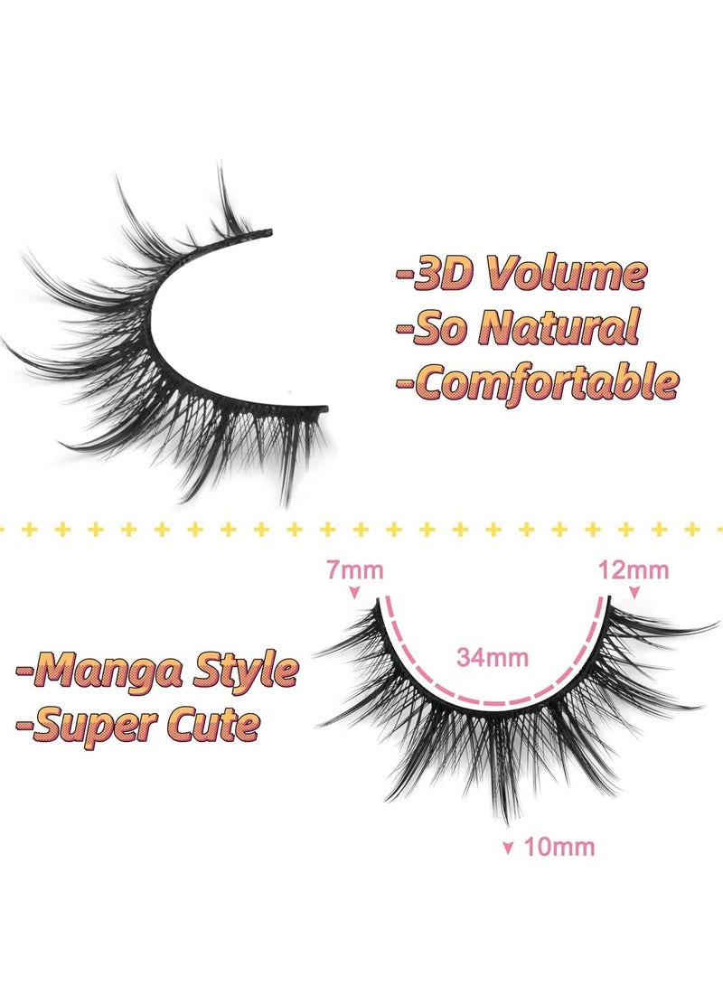 بيوتي بوكس رموش مانغا، 7 قطع رموش صناعية بمظهر طبيعي، رموش أنمي، رموش مينيك خفيفة وشفافة، رموش ذات حجم 3D، رموش كورية يابانية للنساء والفتيات - Image 2