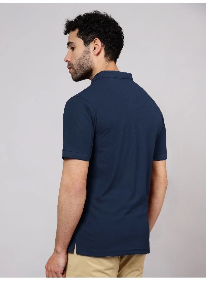 Beyoung Men's Regular Fit Half Sleeve Soild Casual Navy Blue Polo T-shirt