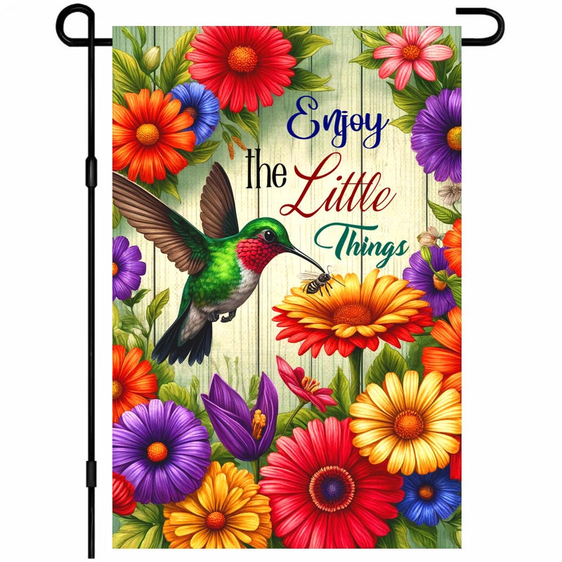 HOMETITUTE Hummingbird Garden Flag 12x18 Double Sided Inspirational Floral Yard Flag Spring Outdoor Welcome Decor for Patio Lawn Porch Farmhouse Style Enjoy the Little Things - Image 1