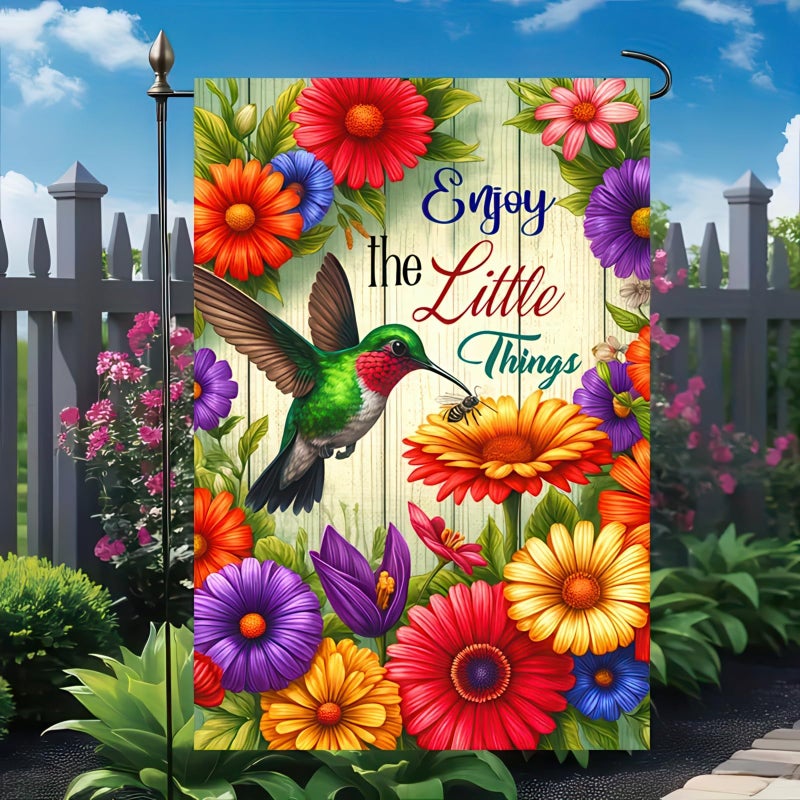 HOMETITUTE Hummingbird Garden Flag 12x18 Double Sided Inspirational Floral Yard Flag Spring Outdoor Welcome Decor for Patio Lawn Porch Farmhouse Style Enjoy the Little Things - Image 2
