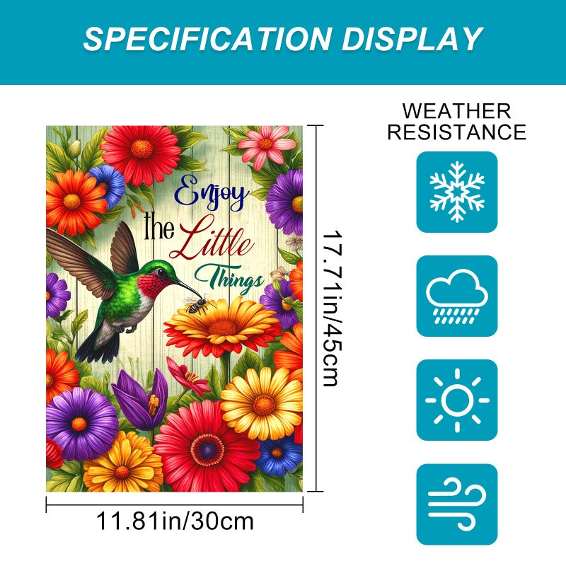 HOMETITUTE Hummingbird Garden Flag 12x18 Double Sided Inspirational Floral Yard Flag Spring Outdoor Welcome Decor for Patio Lawn Porch Farmhouse Style Enjoy the Little Things - Image 5