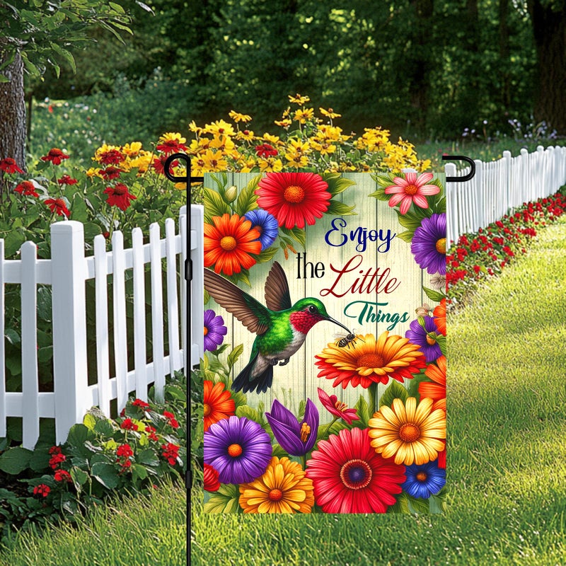 HOMETITUTE Hummingbird Garden Flag 12x18 Double Sided Inspirational Floral Yard Flag Spring Outdoor Welcome Decor for Patio Lawn Porch Farmhouse Style Enjoy the Little Things - Image 3