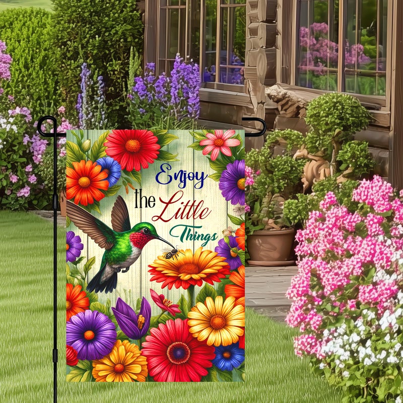 HOMETITUTE Hummingbird Garden Flag 12x18 Double Sided Inspirational Floral Yard Flag Spring Outdoor Welcome Decor for Patio Lawn Porch Farmhouse Style Enjoy the Little Things - Image 4