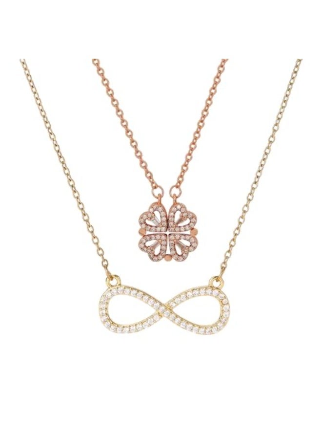 سالتي مجموعة قلادات مغناطيسية من 4 قطع مرصعة بالزركون على شكل قلب بتصميم "حب لا نهائي مالح" للنساء - طقم هدايا مجوهرات أنيق | طقم قلادات أنيق لكل مناسبة - Image 1