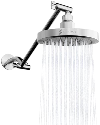SparkPod Round Rain Shower Head with Extension Arm - Height Adjustable Shower Head with High Pressure Performance - Easy 1-Minute Installation (11" Arm Extension, Luxury Polished Chrome) - Image 1