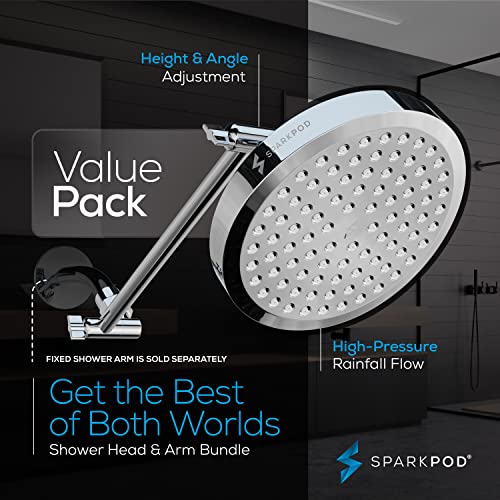 SparkPod Round Rain Shower Head with Extension Arm - Height Adjustable Shower Head with High Pressure Performance - Easy 1-Minute Installation (11" Arm Extension, Luxury Polished Chrome) - Image 3