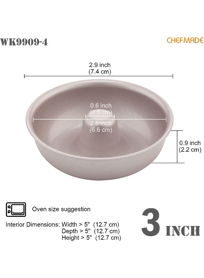 CHEFMADE Mini Donut Cake Pan Set, 3-Inch 4Pcs Non-Stick Ring Doughnut Bakeware for Oven and Instant Pot Baking