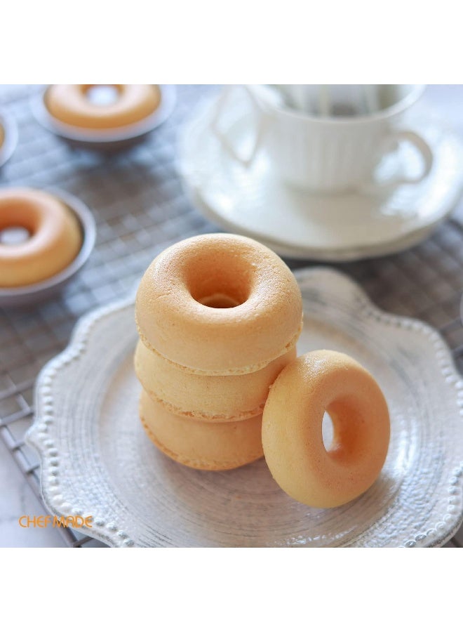 CHEFMADE Mini Donut Cake Pan Set, 3-Inch 4Pcs Non-Stick Ring Doughnut Bakeware for Oven and Instant Pot Baking