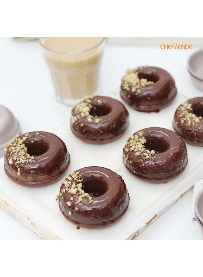 CHEFMADE Mini Donut Cake Pan Set, 3-Inch 4Pcs Non-Stick Ring Doughnut Bakeware for Oven and Instant Pot Baking
