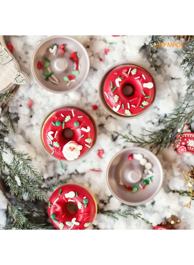 CHEFMADE Mini Donut Cake Pan Set, 3-Inch 4Pcs Non-Stick Ring Doughnut Bakeware for Oven and Instant Pot Baking