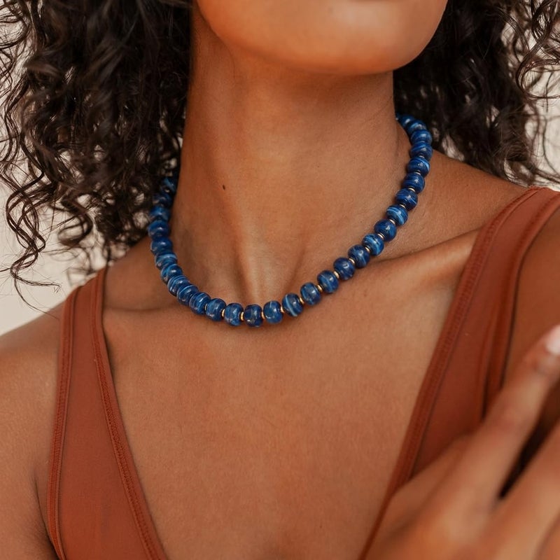 INNERDIVA Chunky Beaded Necklace for Women Statement Big Large Blue Bead Choker Necklaces Trendy Summer Beach Beachy Womens Charm Jewelry Boho Colorful Resin Gemstone Necklace Prom Accessories Gifts - Image 2