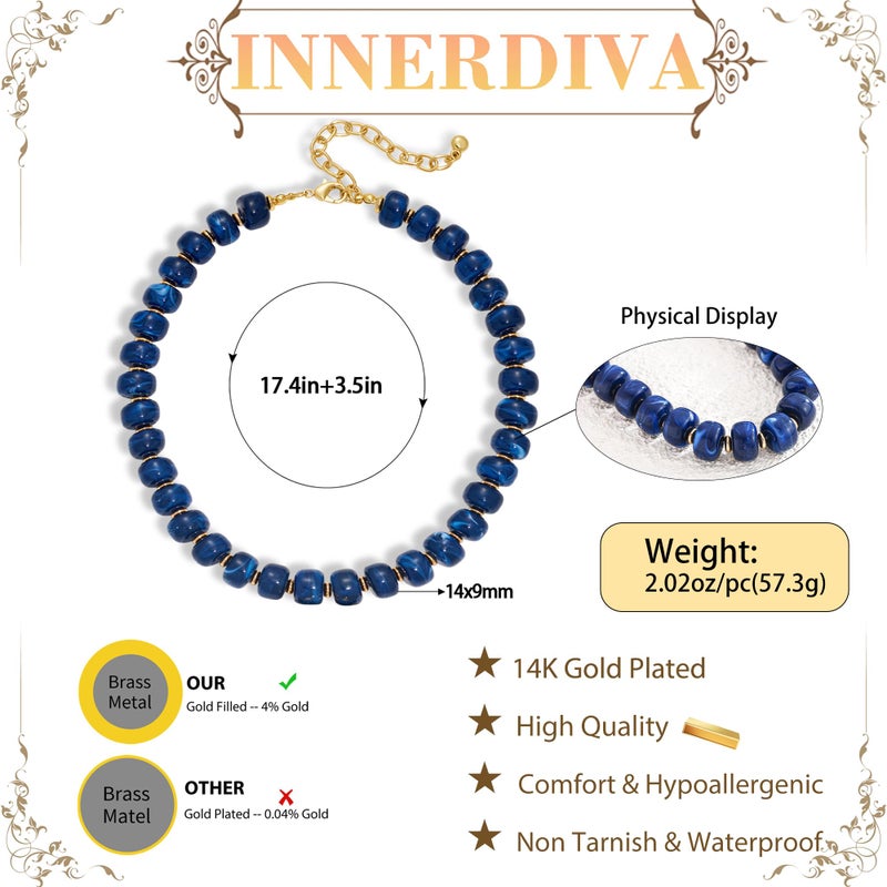 INNERDIVA Chunky Beaded Necklace for Women Statement Big Large Blue Bead Choker Necklaces Trendy Summer Beach Beachy Womens Charm Jewelry Boho Colorful Resin Gemstone Necklace Prom Accessories Gifts - Image 5
