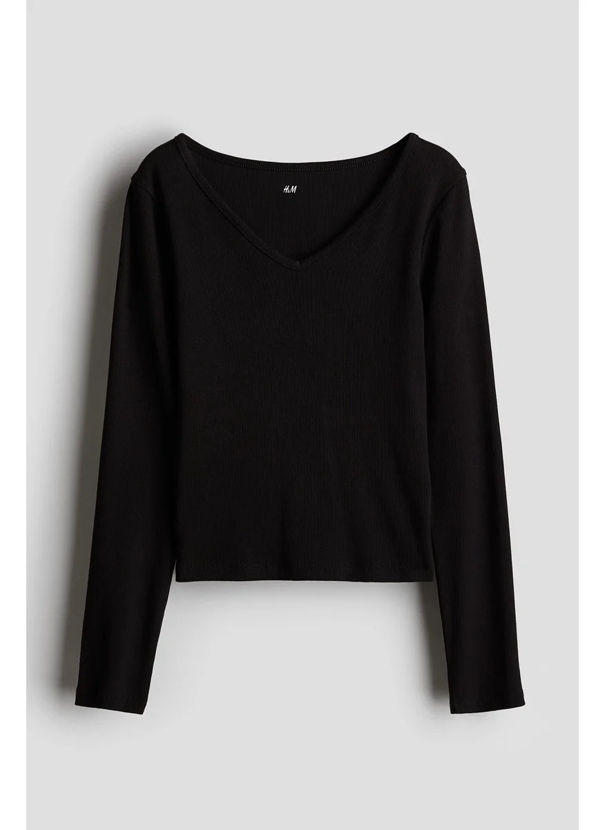 اتش اند ام Ribbed Cotton Jersey Top