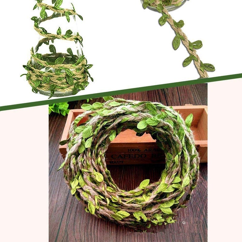HDHYK 33 Feet Natural Burlap Ribbon,5MMjute Twine withArtificial Vine Fake Foliage Leaf Plant Garland Rustic Jungle Vines with Twine for Baby Shower Wreath Wedding Home Decor - Image 3