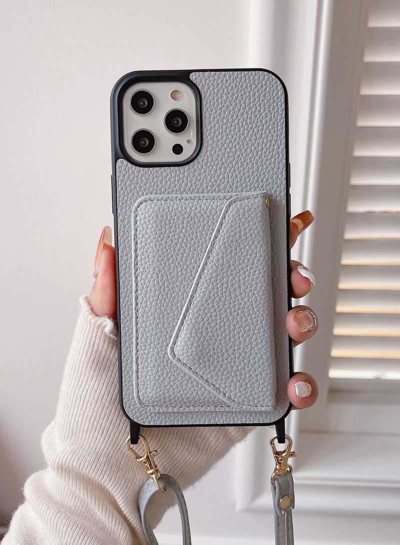 Suteni Crossbody Strap Back Cover Card Slots Leather Phone Case for iPhone - Image 1