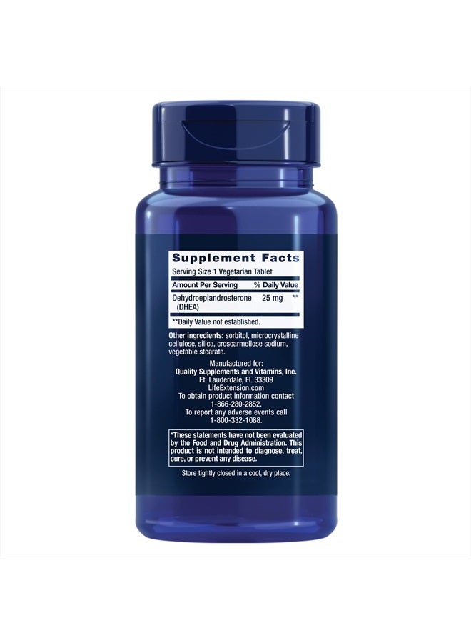 Life Extension دي إتش إي إيه 25 ملغ – لتحقيق توازن الهرمونات، دعم المناعة، الصحة الجنسية ومكافحة الشيخوخة - يدعم الذاكرة والمزاج - غير معدّل وراثيًا، خالي من الغلوتين، نباتي - 100 قرص يذوب في الفم - Image 2