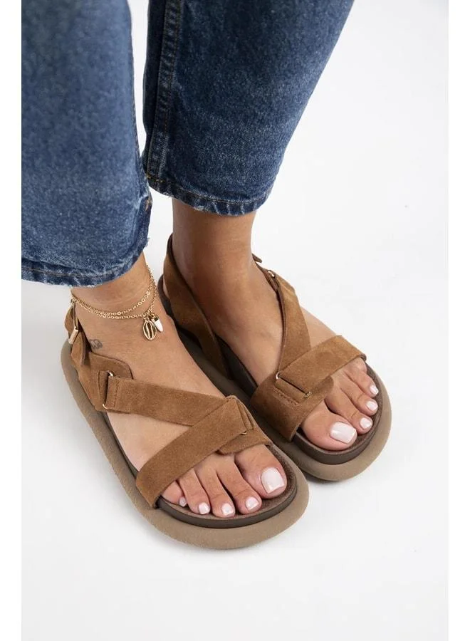 Azelya Women's Genuine Leather Buckle Strappy Platform Sandal.