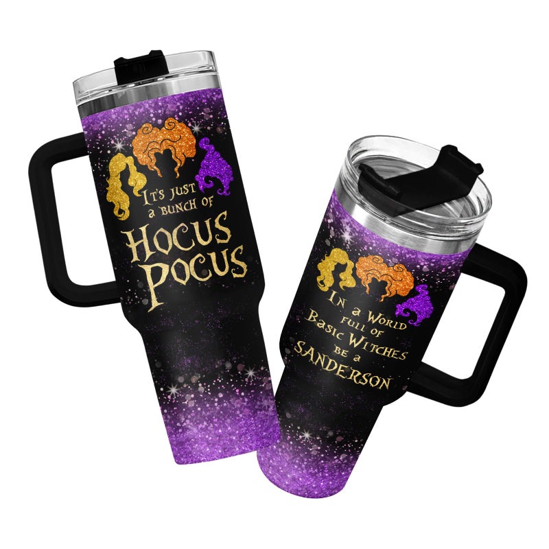 34HD Hocus Gifts for Women Hocus Tumbler with Handle 40oz Stainless Steel Witch Brew Tumbler Halloween Gifts for Movie Lovers Sanderson Sister