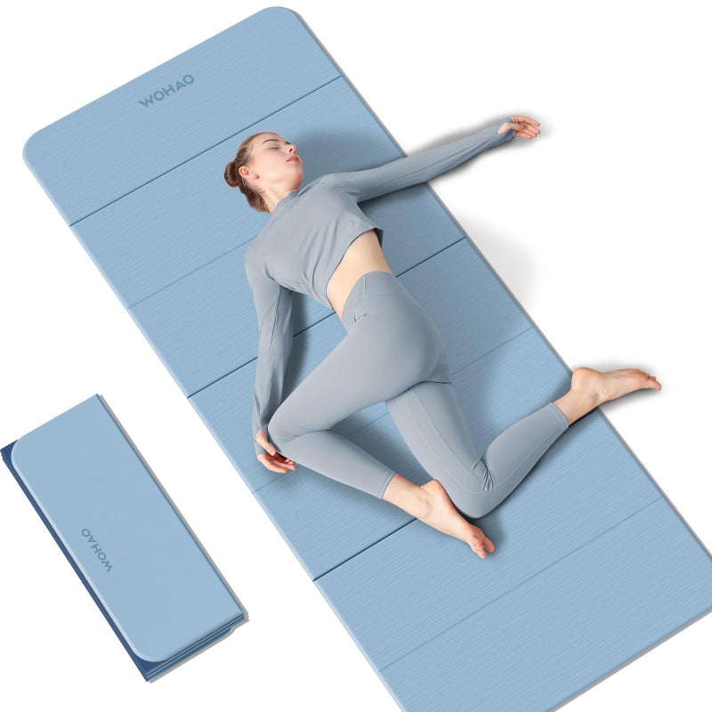 WOHAO 7-Fold Yoga Mat 70"x24" - 1/2 Inch Thick Folding Exercise Mat, Compact Non-Slip TPE Mat for Travel, Storage, Yoga & Home Gym, Lightweight & Portable (Blue-gray+Navy blue) - Image 1