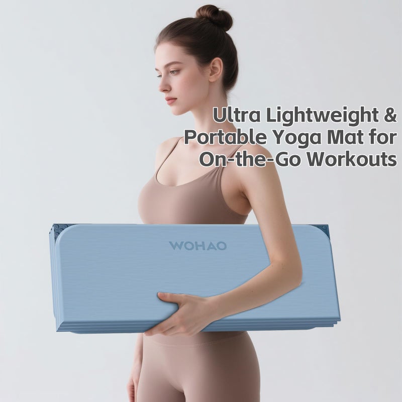 WOHAO 7-Fold Yoga Mat 70"x24" - 1/2 Inch Thick Folding Exercise Mat, Compact Non-Slip TPE Mat for Travel, Storage, Yoga & Home Gym, Lightweight & Portable (Blue-gray+Navy blue) - Image 4