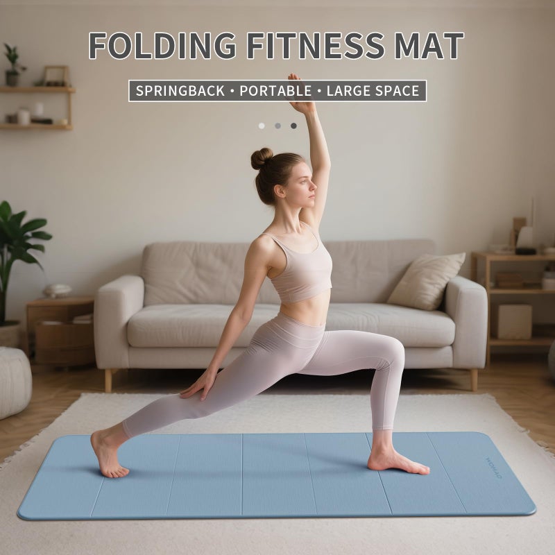 WOHAO 7-Fold Yoga Mat 70"x24" - 1/2 Inch Thick Folding Exercise Mat, Compact Non-Slip TPE Mat for Travel, Storage, Yoga & Home Gym, Lightweight & Portable (Blue-gray+Navy blue) - Image 2