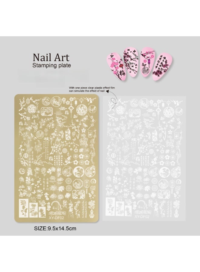 Ucanbe 2 قطع لوحات طباعة الأظافر - أنماط زهور ذهبية، وخيزران، وجلد ثعبان - Image 2