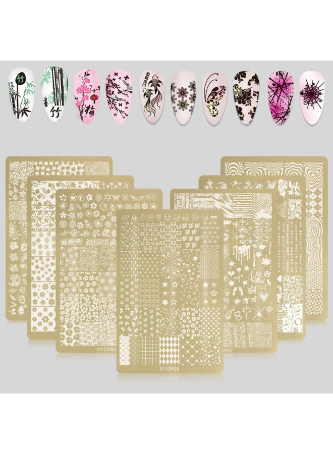 Ucanbe 2 قطع لوحات طباعة الأظافر - أنماط زهور ذهبية، وخيزران، وجلد ثعبان - Image 1