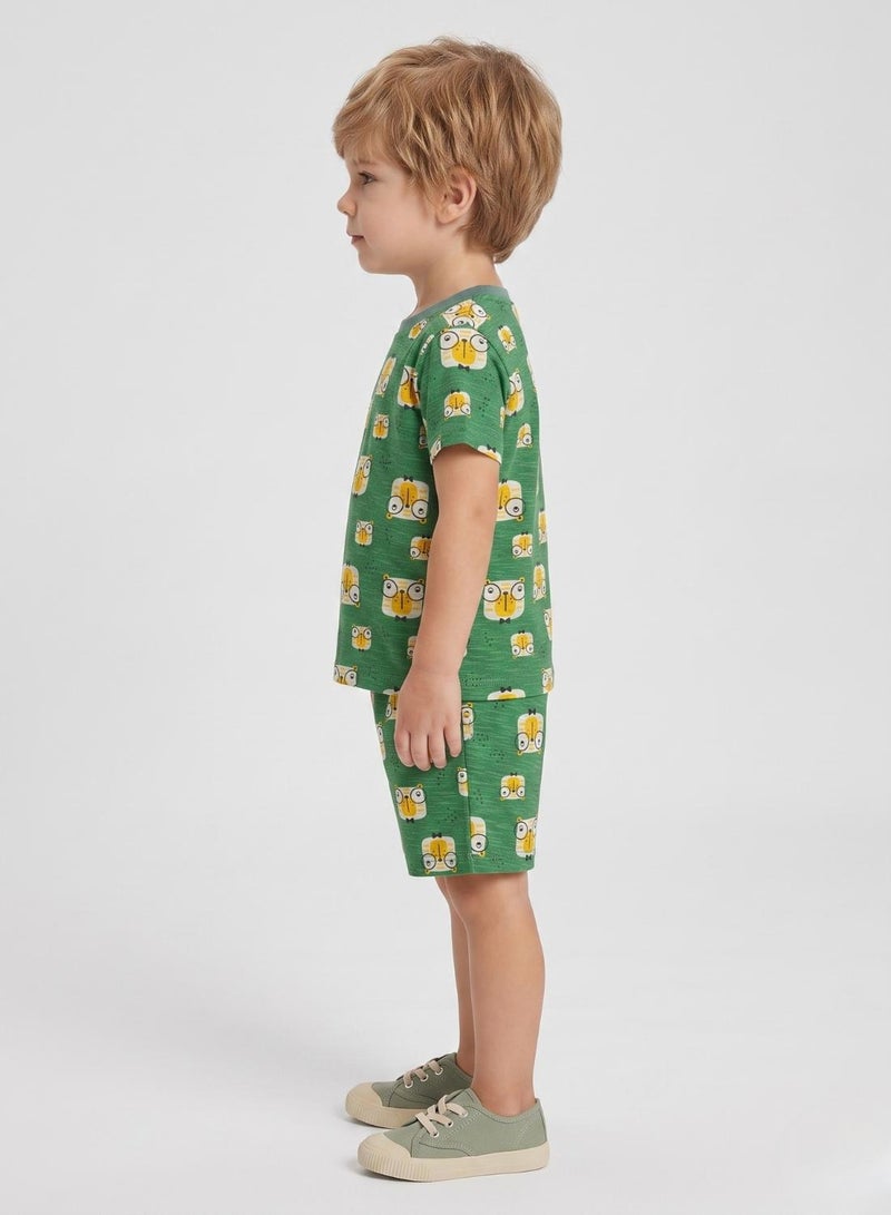 babyqlo Boys Green Owl Print Shorts Set - Image 4
