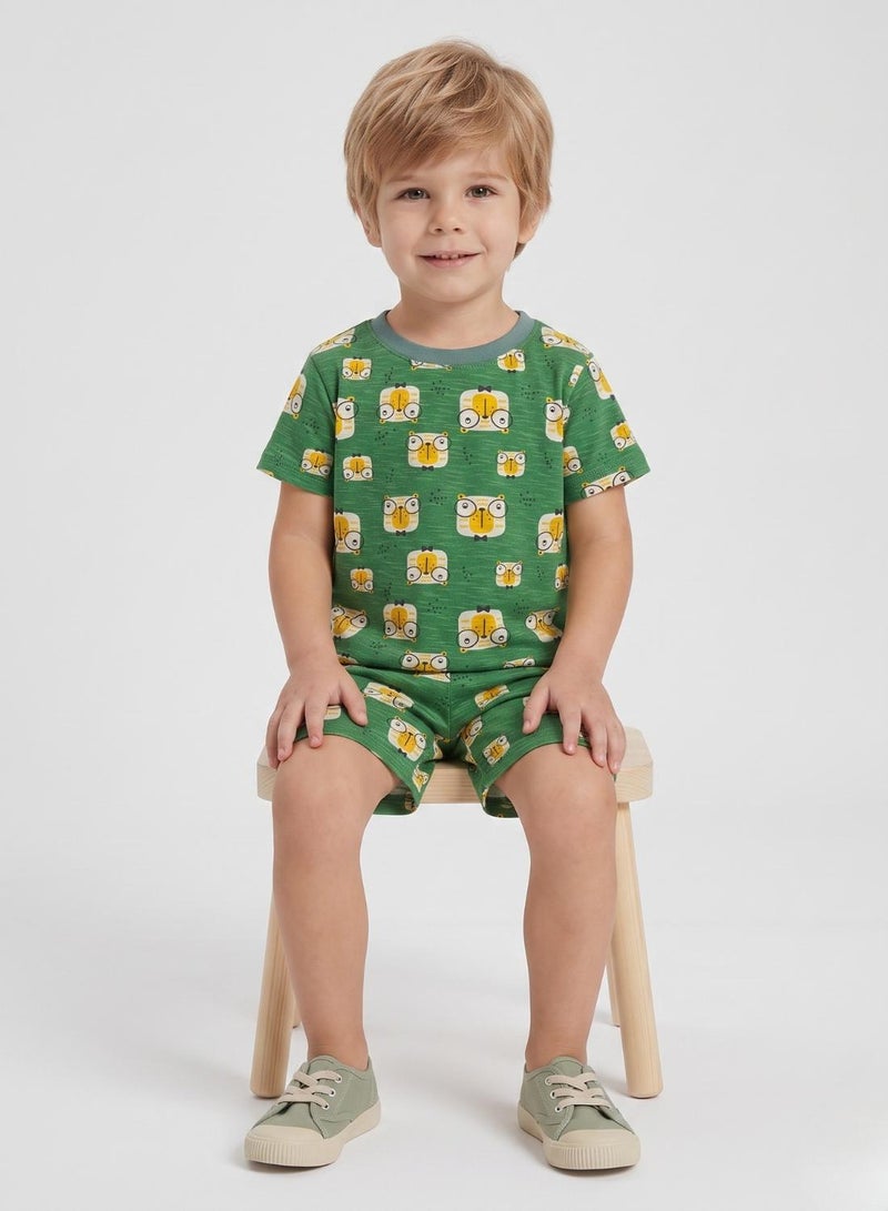 babyqlo Boys Green Owl Print Shorts Set - Image 3
