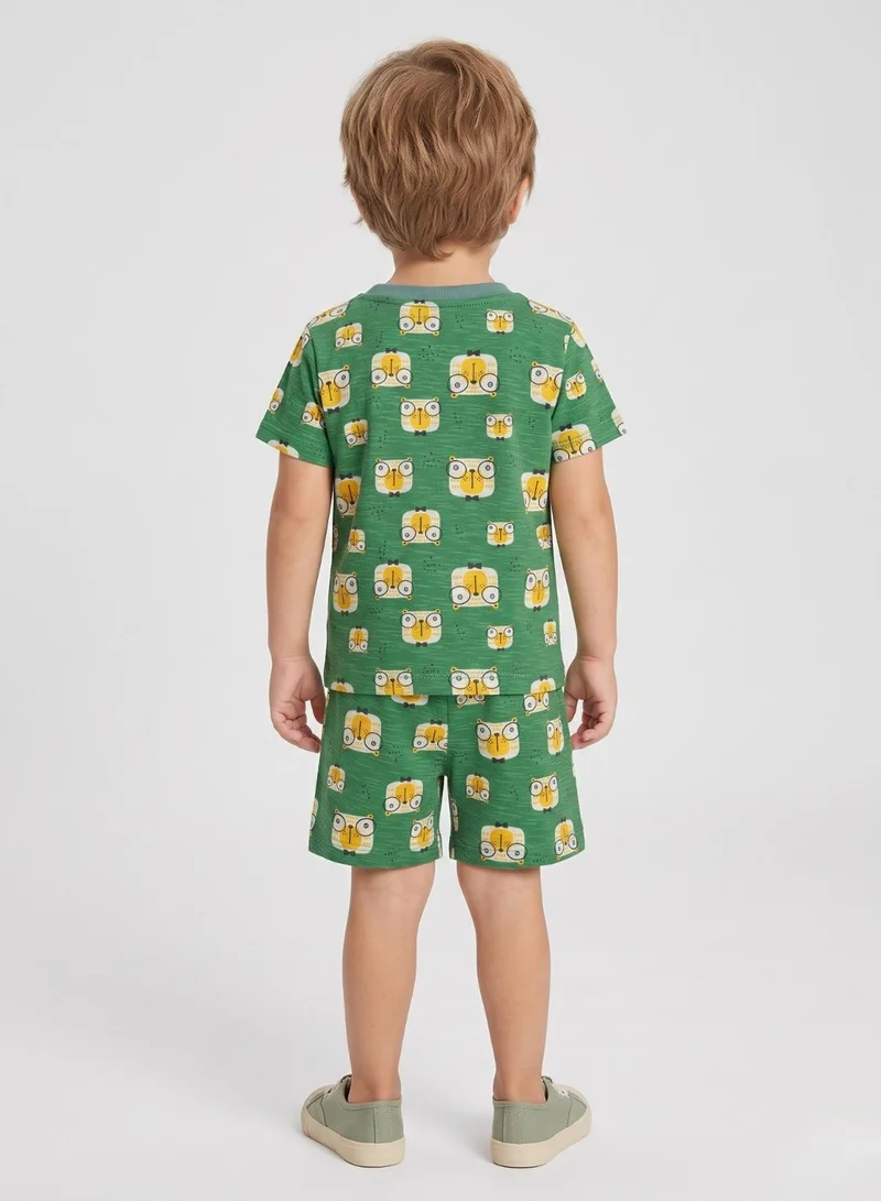 بيبي كلو Boys Green Owl Print Shorts Set
