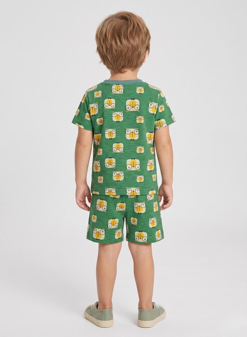 babyqlo Boys Green Owl Print Shorts Set - Image 2