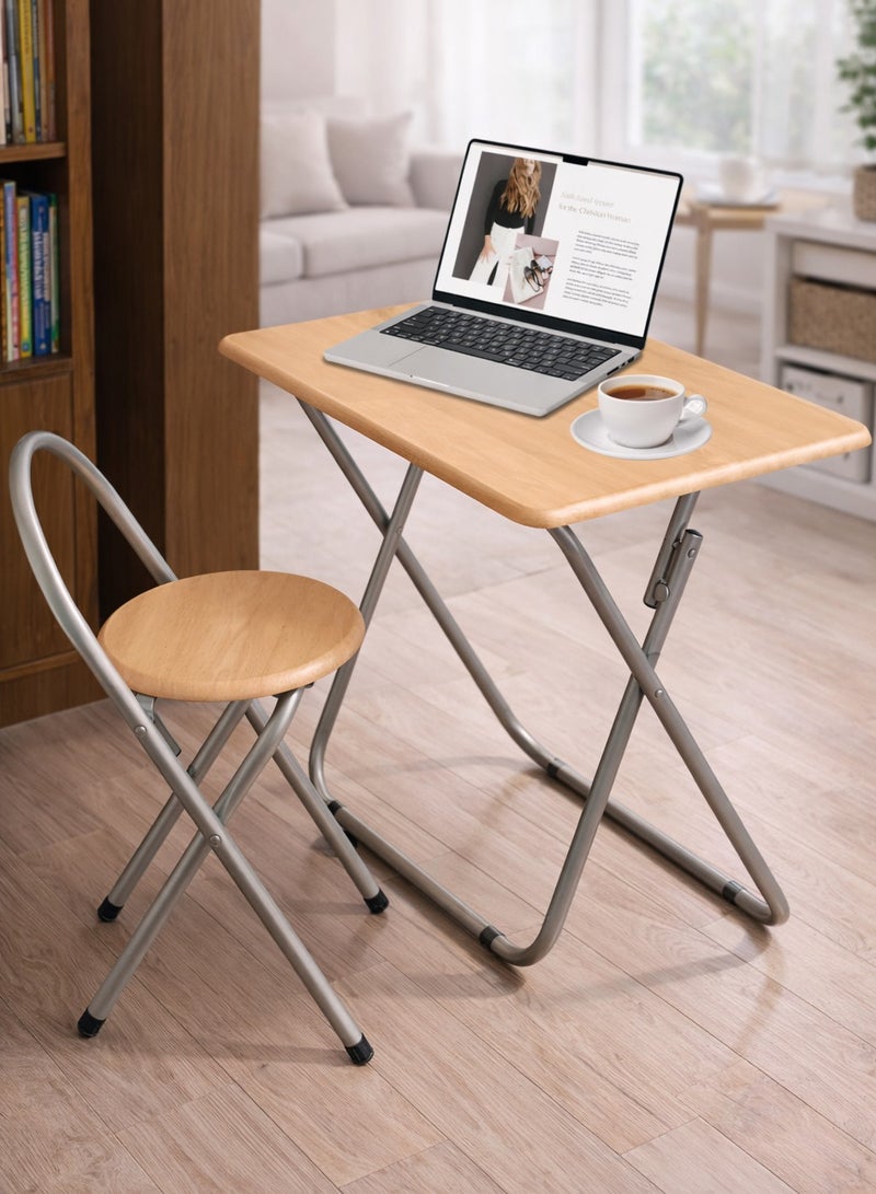 DBLEW Set Of 1 Foldable Wooden Rectangle Table 1 Folding Chairs Seat For Breakfast Computer Gaming Laptop Desk Office Workstation Kids Study Kitchen Balcony Home Dining Outdoor Picnic Beach Desert Camping - Image 1