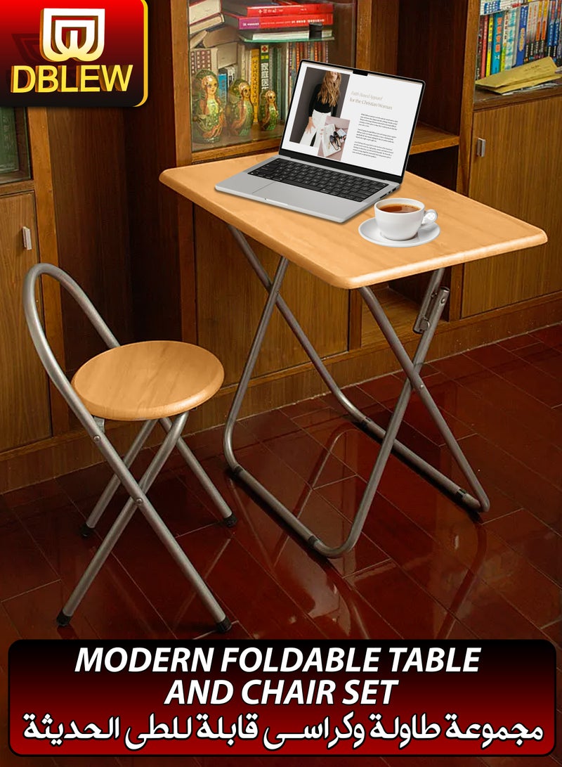 DBLEW Set Of 1 Foldable Wooden Rectangle Table 1 Folding Chairs Seat For Breakfast Computer Gaming Laptop Desk Office Workstation Kids Study Kitchen Balcony Home Dining Outdoor Picnic Beach Desert Camping  - Image 1