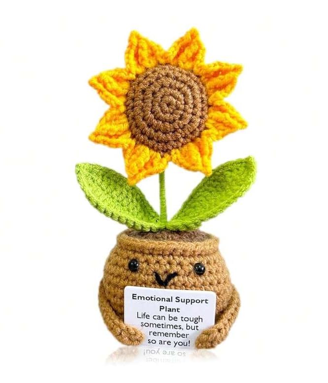 DeLite Handmade Crochet Artificial Flowers Potted Emotional Support Plant Gratitude Crochet Flower Decor Gift For Friends MotherS Day TeacherS Day Anniversary Thank You Present Sunflower