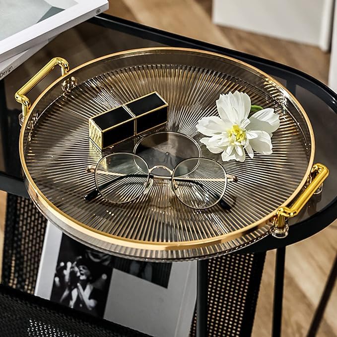 VPGS Round Tray with Gold Handle, Elegant Multi Functional Golden Rim Serving Tray for Party, Coffee Table, Display, Decorative Plastic Serving Tray for Living Room, Bathroom, Kitchen - Image 5