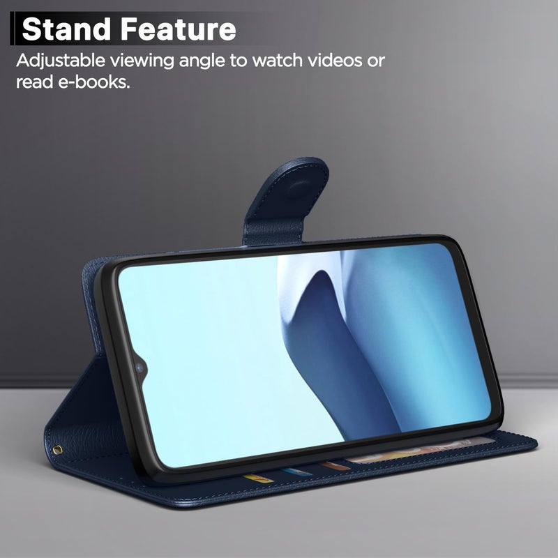 Pikkme غطاء فليب جلد Pikkme لـ Vivo Y12s / Y20 / Y20i / Y20G | داخل TPU مع جيوب بطاقات | حامل محفظة ومضاد للصدمات | إغلاق مغناطيسي | حماية كاملة غطاء فليب (أزرق) - Image 3