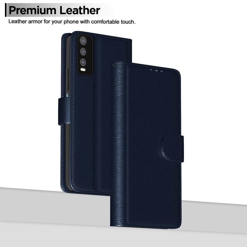 Pikkme غطاء فليب جلد Pikkme لـ Vivo Y12s / Y20 / Y20i / Y20G | داخل TPU مع جيوب بطاقات | حامل محفظة ومضاد للصدمات | إغلاق مغناطيسي | حماية كاملة غطاء فليب (أزرق) - Image 2