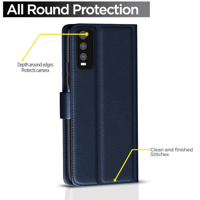 Pikkme غطاء فليب جلد Pikkme لـ Vivo Y12s / Y20 / Y20i / Y20G | داخل TPU مع جيوب بطاقات | حامل محفظة ومضاد للصدمات | إغلاق مغناطيسي | حماية كاملة غطاء فليب (أزرق) - Image 4