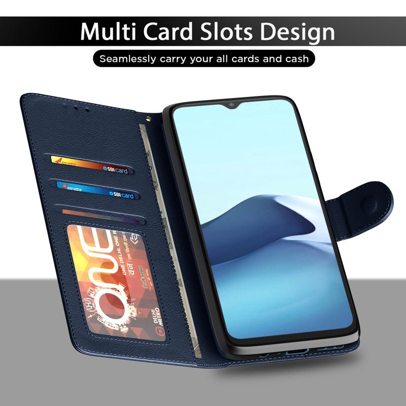 Pikkme غطاء فليب جلد Pikkme لـ Vivo Y12s / Y20 / Y20i / Y20G | داخل TPU مع جيوب بطاقات | حامل محفظة ومضاد للصدمات | إغلاق مغناطيسي | حماية كاملة غطاء فليب (أزرق) - Image 5